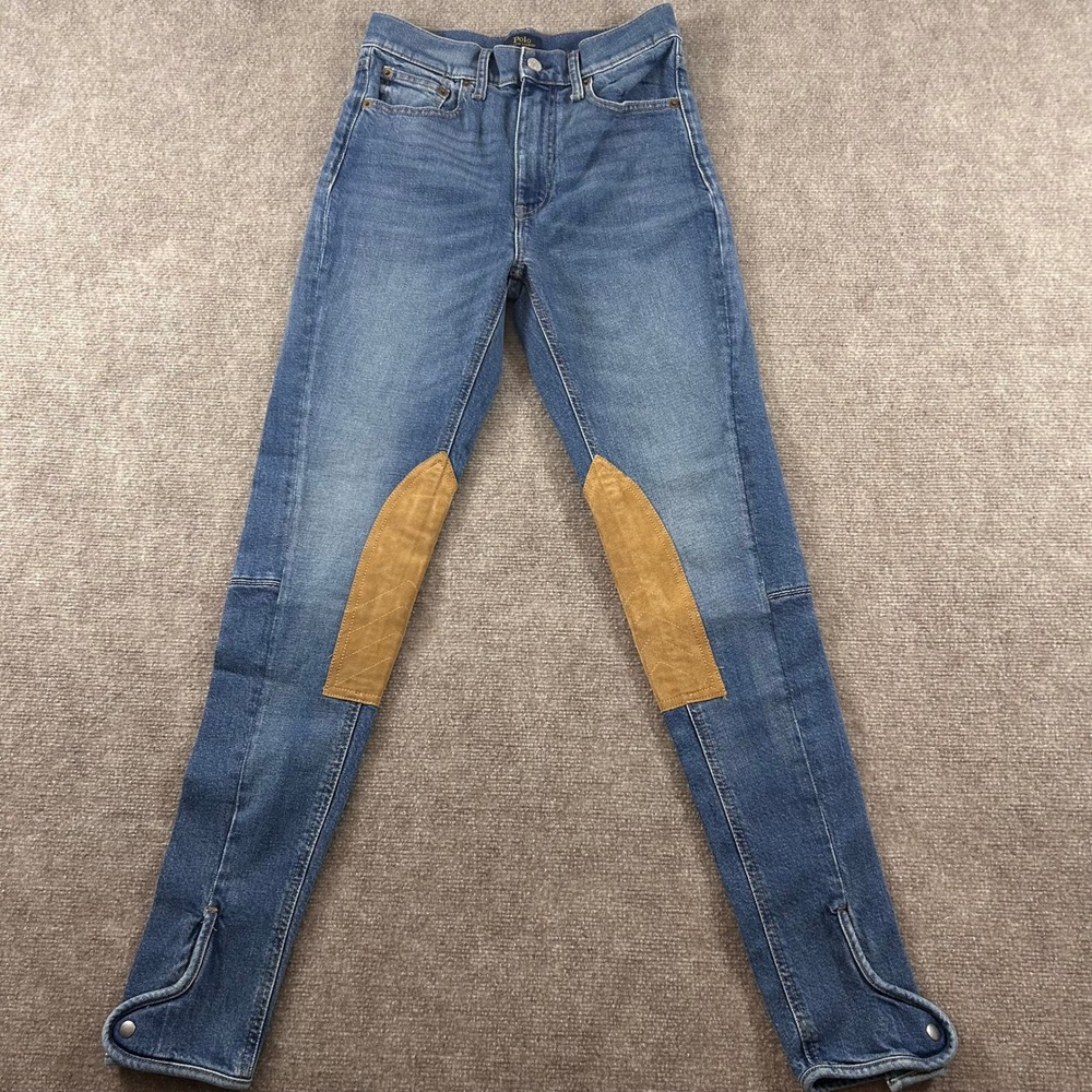 Polo Ralph Lauren Jeans Womens 26 Blue Jodhpur‎ Equestrian Riding Suede Denim